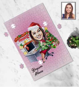 Kişiye Özel Yılbaşı Bayan Karikatürlü 99 Parça Puzzle Model-1