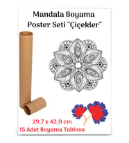 Mandala Poster Tablosu Çiçekler 15 Adet (30 cm x42 cm)