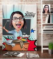 BK Gift Kişiye Özel Bayan Öğretmen Karikatür Kanvas Tablo 70x100cm 2