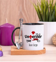 Veteriner Hekim Ahşap Altlıklı Siyah Kupa Bardak