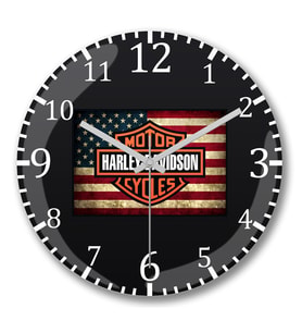 Harley Bandeira Duvar Saati Bombeli Gercek Cam
