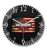 Harley Bandeira Duvar Saati Bombeli Gercek Cam