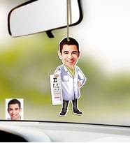 BK Gift Kişiye Özel Bay Göz Doktoru Karikatürlü Ahşap Araba Dikiz Ayna Süsü (Çok Renkli)