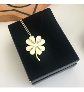 Dört İsimli Yonca Gümüş Kolye Özel Gün Hediyesi (Gold)