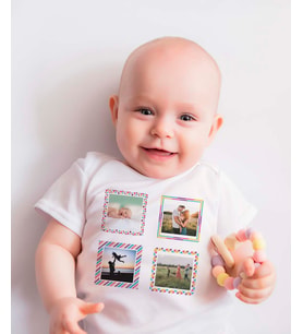 Pia Baby T2029-11 %100 Pamuk Hediyelik 4 Fotoğraflı Kişiye Özel Çıtçıtlı Bebek Body