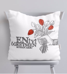BK Gift Kişiye Özel En İyi Öğretmen Beyaz Yastık-7