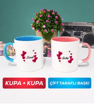 İkili İsme Özel Sevgililer Günü Hediyesi Kupa Bardak Mavi Pembe