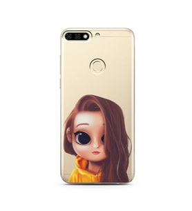 Kahve Saçlı Kız Tasarımlı Süper Şeffaf Silikon Telefon Kılıfı Huawei Honor 7c-Y7