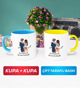 İkili Sevgiliye Hediye Bir Ömür Sevgililer Günü Hediyesi Kupa Bardak Mavi Sarı