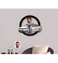 BK Gift Kişiye Özel Plakalı Erkek Volkswagen Passat Karikatürlü Ahşap Duvar Saati-1 (Beyaz)