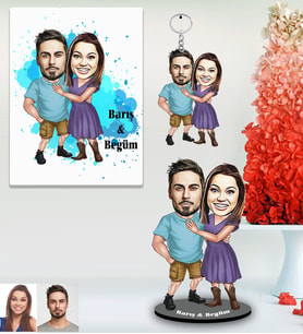 Kişiye Özel Sevgili Karikatürlü 3 lü Hediye Seti Model 1
