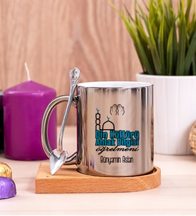 Din Kültürü Öğretmeni Ahşap Altlıklı Silver Kupa Bardak