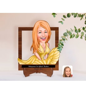 BK Gift Kişiye Özel Kadınlar Günü Dünyanın En Güzel Kadını Karikatürlü Ahşap Standlı 3D Biblo-6 (Beyaz)