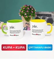 İkili Yâr Sevgililer Günü Hediyesi Kupa Bardak Yeşil Sarı