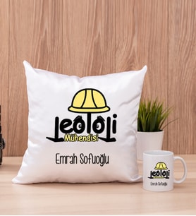 Jeoloji Mühendisi Kare Yastık ve Beyaz Kupa Bardak