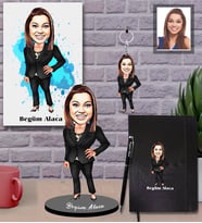 Kişiye Özel Patron Karikatürlü 5 li Hediye Seti Bayan-23