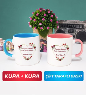 İkili Sevgiliye Sevgililer Günü Hediyesi 13 Kupa Bardak Mavi Pembe