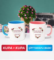 İkili Sevgiliye Sevgililer Günü Hediyesi 13 Kupa Bardak Mavi Pembe