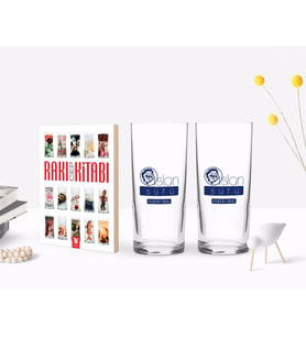 BK Gift Kişiye Özel Renkli Baskılı Aslan Sütü Tasarımlı İkili Rakı Bardağı ve Rakı Cep Kitabı Hediye Seti-2 (Model 1)