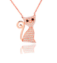 Beyaz Taşlı Kedi Rose Gümüş Kolye