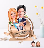 BK Gift Kişiye Özel Yılın En Mükemmel Çifti Karikatürlü 3D Ahşap Biblo Plaket-69 (Beyaz)