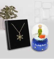 Mini Küçük Prens Kar küresi & Gold Renkli Kar Tanesi Kolye Hediye Seti (Model 2)