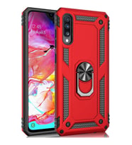 Samsung Galaxy A50 Kılıf Yüzüklü Standlı Tank Zırh Silikon (Kırmızı)