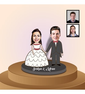 eJOYA Kişiye Özel Karikatürlü Gelin ve Damat Ahşap Biblo 91310