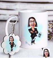 BK Gift Kişiye Özel Bayan Muhasebeci Karikatürlü Beyaz Kupa ve Anahtarlık Hediye Seti-2 (Model 1)