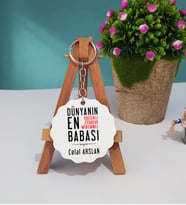 Baba Tasarımlı Kişiye Özel Babalar Günü Hediyesi Ahşap Anahtarlık