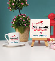 Mesajlı Matematik Öğretmeni Türk Kahvesi Fincanı ve Dekoratif Taş Baskı Hediye Seti