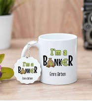 Bankacı Beyaz Kupa Bardak Ve Anahtarlık Set