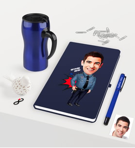 BK Gift Kişiye Özel Bay Polis Karikatürlü Lacivert Defter Kalem Termos Mug Seti - 3 (Model 1)