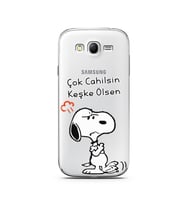 Snoopy Tasarımlı Süper Şeffaf Silikon Telefon Kılıfı Samsung Grand Neo