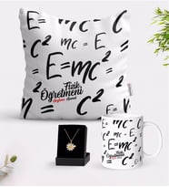 BK Gift Kişiye Özel Fizik Öğretmeni Beyaz Kupa Yastık ve İsimli Papatya Kolye Hediye Seti-3 (Model 1)
