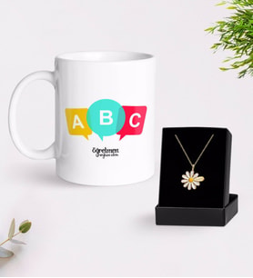 BK Gift Kişiye Özel Öğretmen Kupa Ve Papatya Kolye Hediye Seti-4 (Model 1)