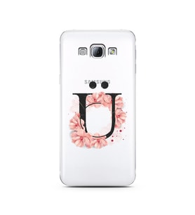 Pembe Çiçekli Harf Tasarım Süper Şeffaf Silikon Telefon Kılıfı Samsung A8 (2015)