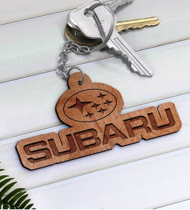 Subaru Logolu Ahşap Anahtarlık-1 (Beyaz)