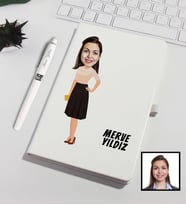 Kişiye Özel Karikatürize Defter Kalem Seti Beyaz 91329