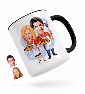 BK Gift Kişiye Özel Sevgililer Karikatürlü Siyah Kupa Bardak-57