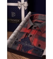 Kırmızı Gri Dama Desenli Slimfit Oduncu Hediye Kutulu Erkek Gömlek