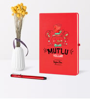 BK Gift Kişiye Özel Yılbaşı Mutlu Yıllar Temalı Kırmızı Defter Kalem Seti - 5