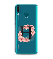 Pembe Çiçekli Harf Tasarım Süper Şeffaf Silikon Telefon Kılıfı Huawei Y9 (2019) 