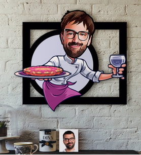 BK Gift Kişiye Özel Bay Garson Karikatürlü 3D Ahşap Tablo-1