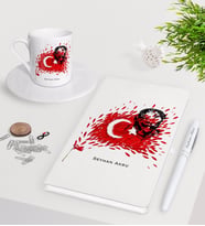 BK Gift Kişiye Özel Atatürk Temalı Beyaz Defter Kalem Türk Kahvesi Fincanı Seti-3 (Model 1)