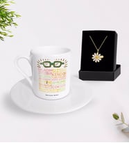 BK Gift Kişiye Özel Öğretmen Sözleri Türk Kahvesi Fincanı ve İsimli Papatya Kolye Hediye Seti-2 (Model 1)