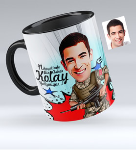 BK Gift Kişiye Özel Asker Karikatürlü Siyah Kupa Bardak  1
