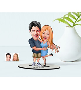 BK Gift Kişiye Özel Sevgili Karikatürlü Ahşap Biblo Model-20 (Beyaz)