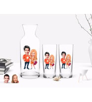 BK Gift Kişiye Özel Renkli Baskılı Sevgililer Karikatürlü İkili Rakı Bardağı ve Karaf Hediye Seti-54 (Model 1)