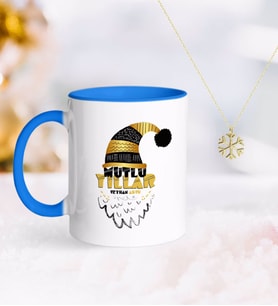 BK Gift Kişiye Özel Yılbaşı Mutlu Yıllar Mavi Kupa ve Kar Tanesi Kolye-8 (Model 1)